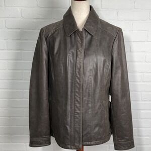 Eddie Bauer Jacket  Women‎ XL Brown Buffalo Leather Pebbled Moto Classic Coat